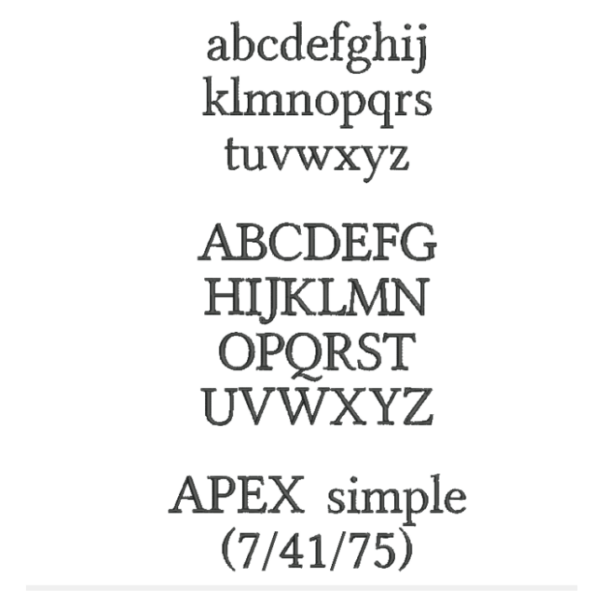 Text in Apex Höhe: 2 cm